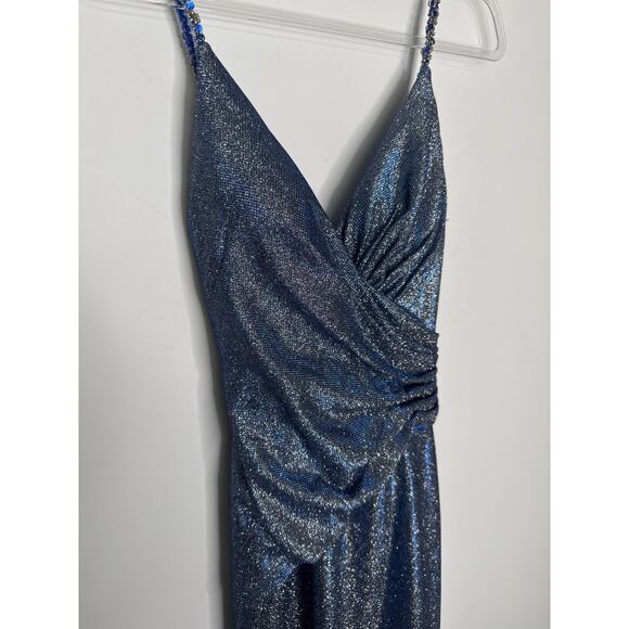 2010s Terani Couture Royal Silver Beaded Metallic Evening Gown Size 2 NWT - Picture 14 of 16